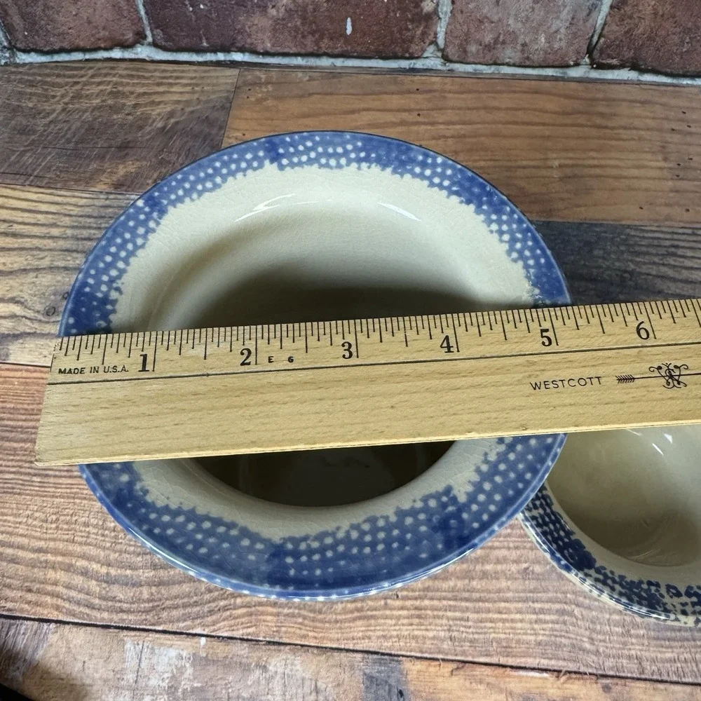 VTG Ceramic Dip Crock Chiller Server 2 pc Farmhouse Red Heart Blue Sponge Design